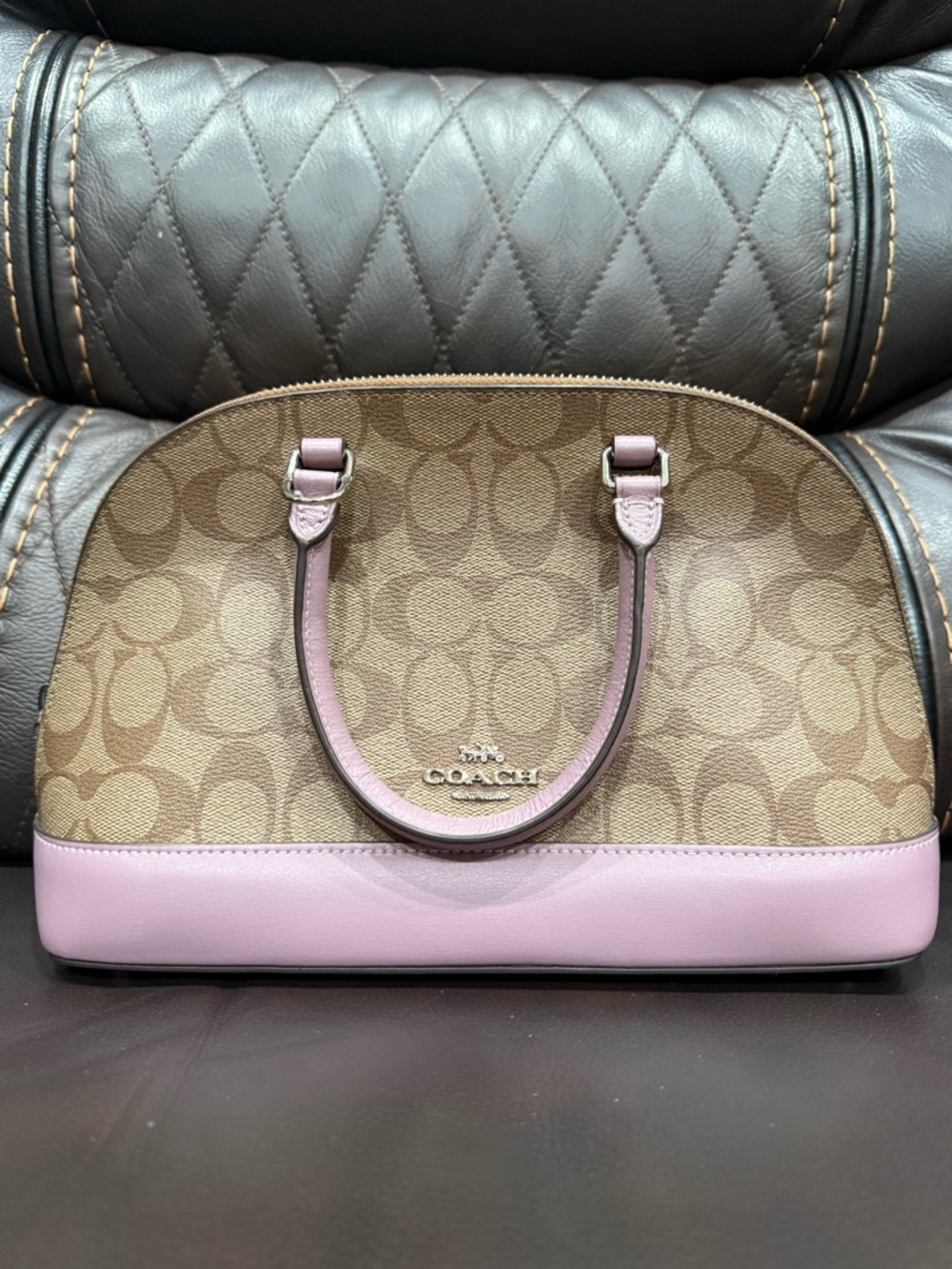 Coach Dome Satchel in Brown Canvas with Pink Trim